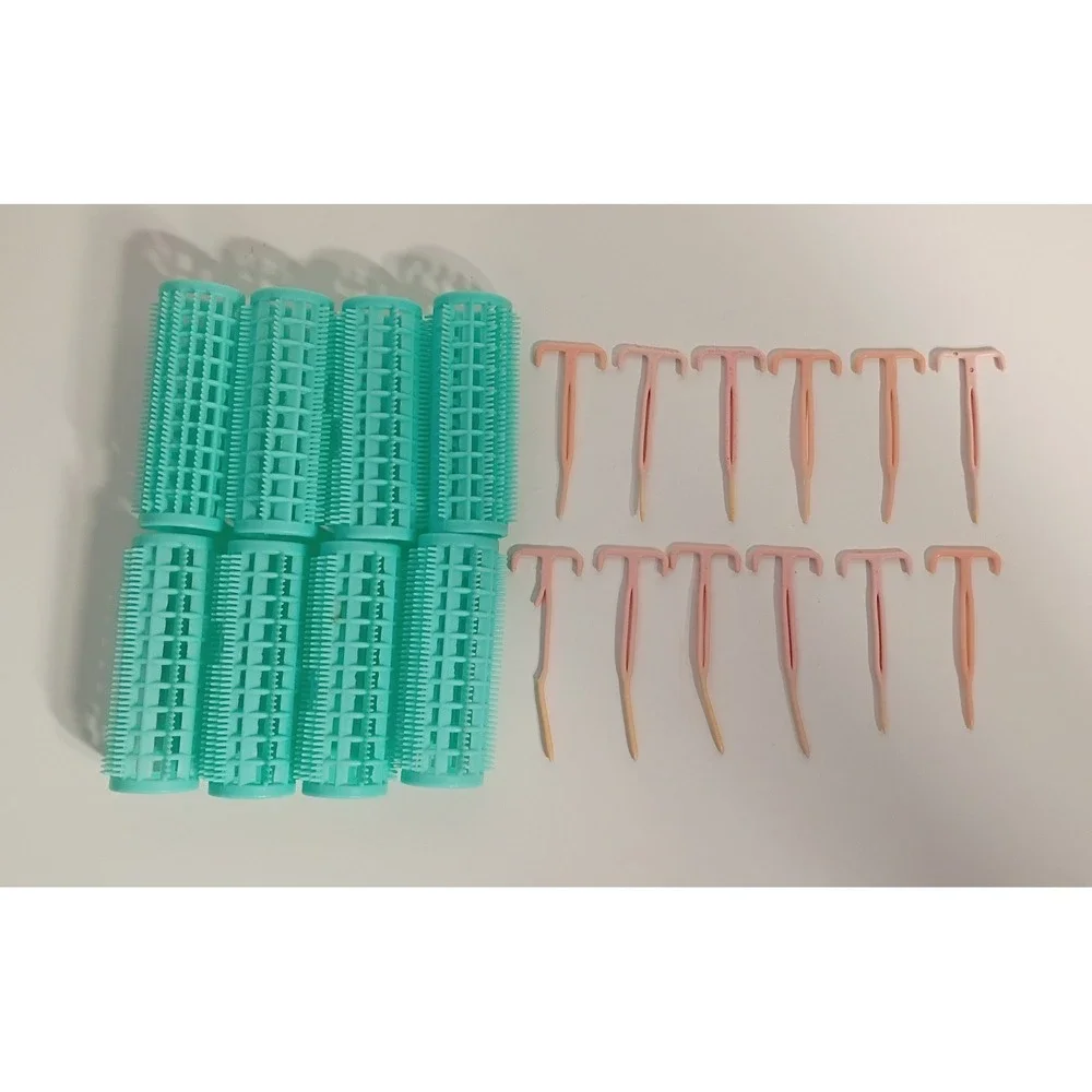 Lot of 8 Plastic Vintage‎ Hair Rollers-Curlers with Hair Pins Green 3/4